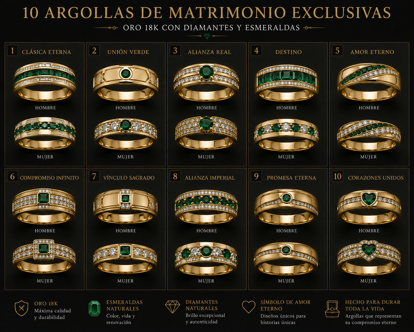 Catálogo 10 Argollas Matrimonio Exclusivas Oro 18K